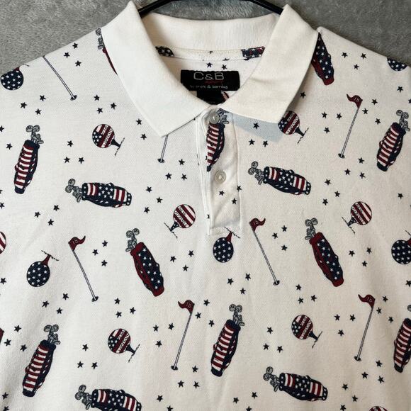 Vintage All Over Print Golf Theme Polo Shirt USA Patriotic Golf Bag Sz XL Cotton - Picture 6 of 6